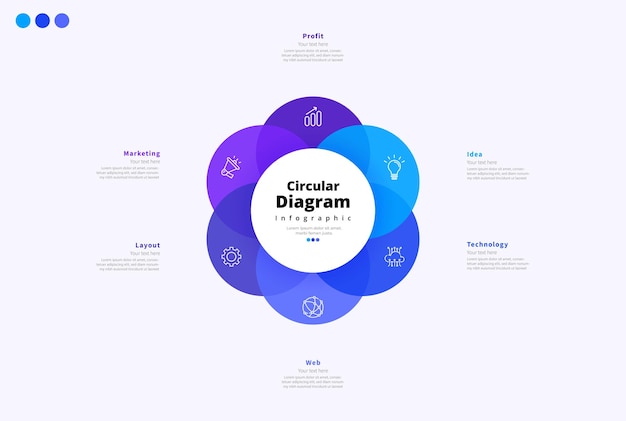 Modern minimalist elegant clean circular 6 steps editable infographic design template vector