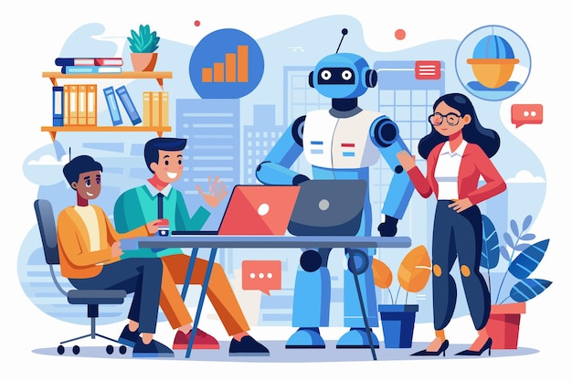 Modern Office with Robot and Team Collaboration