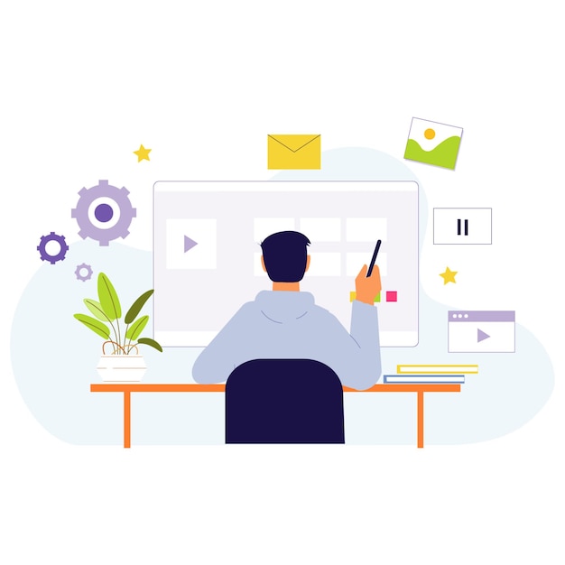 Modern Online Education Illustration Featuring Video Conferencing Tools