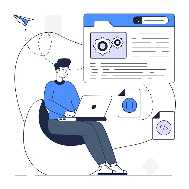 Modern outline illustration of a website developer