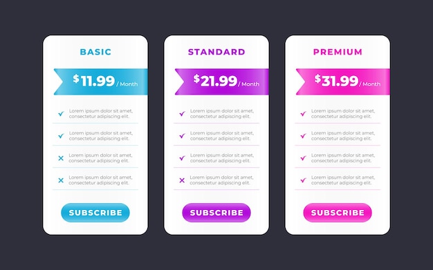 Modern pricing table design template