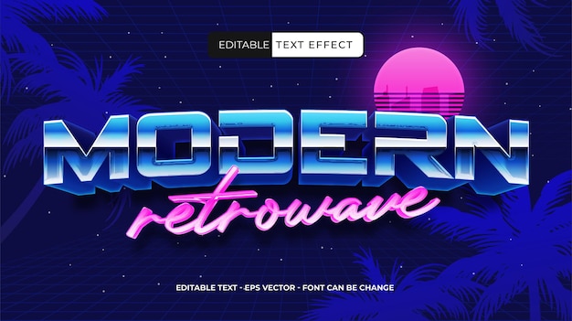 Modern retro wave editable text effect style