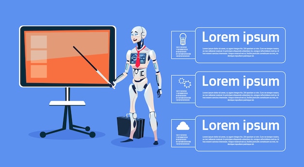 Modern Robot Leading Presentation On Digital Screen 