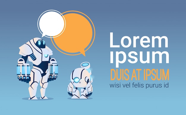 modern robots with chat bubbles 