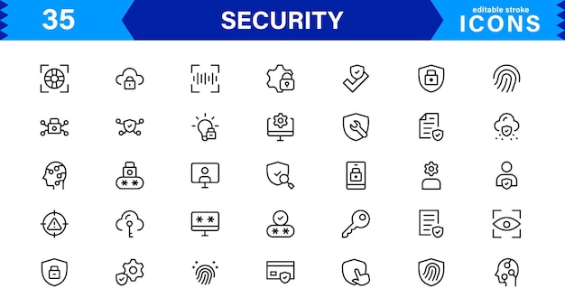 modern security icon set vector illustration featuring essential protection shield and lock icons for secure and professional design projects