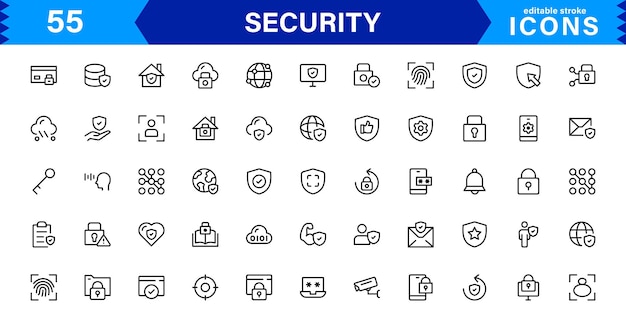modern security icon set vector illustration featuring essential protection shield and lock icons for secure and professional design projects