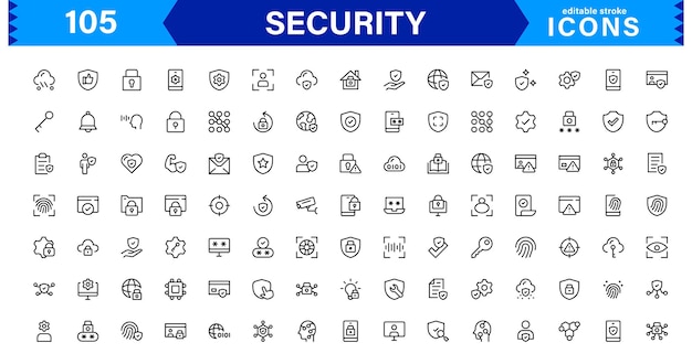 modern security icon set vector illustration featuring essential protection shield and lock icons for secure and professional design projects