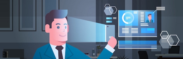 modern security system scanning business man face biometric identification recognition concept