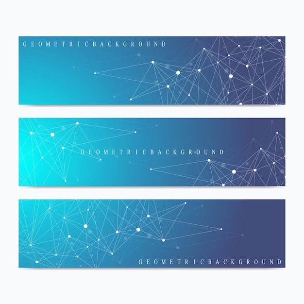 Modern set of vector banners geometric abstract presentation molecule dna and communication backgrou