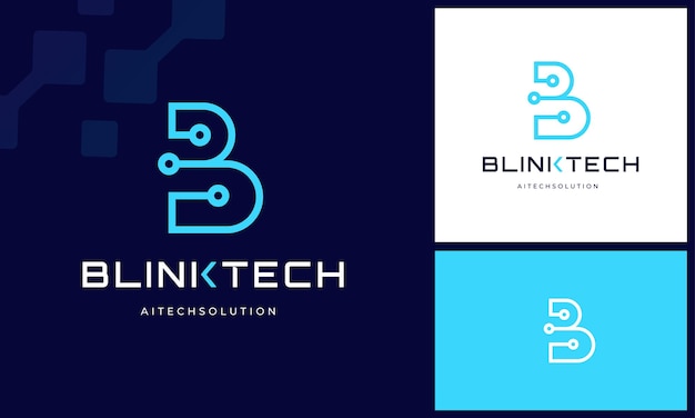 Modern simple initial letter B with digital technology wire link internet connection logo design