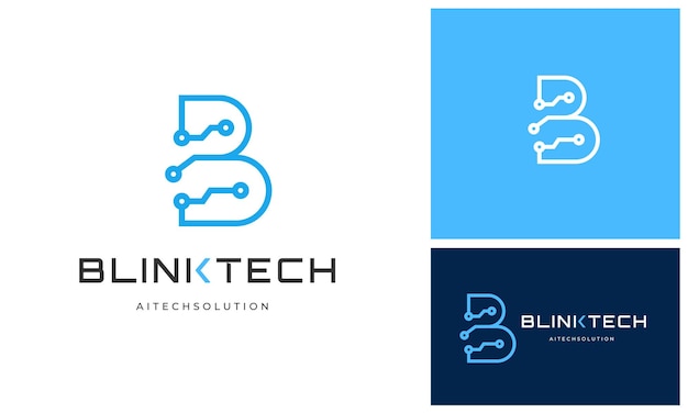 Modern Simple Initial Letter B with digital technology wire link internet connection logo design