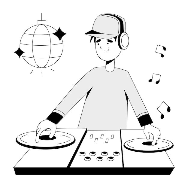 Modern sketchy illustration of party dj