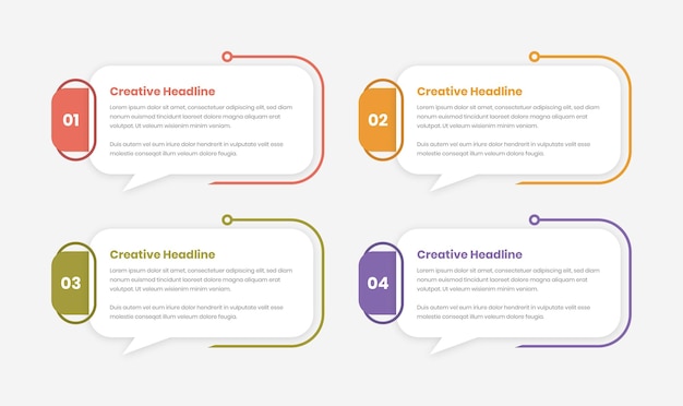 Modern stegvis infografikmall för textpresentation med meddelandebubblaform