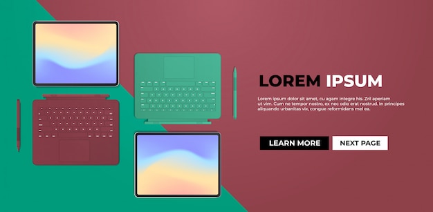 modern tablet computer with keyboard and colored screen