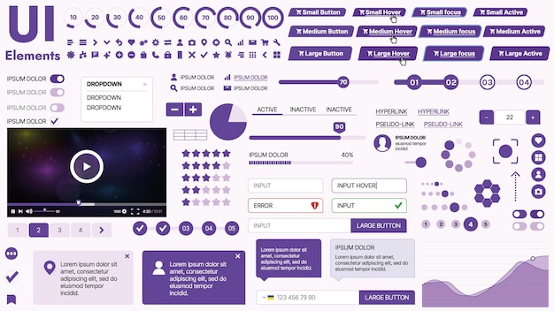 Modern UI kit featuring a collection of essential buttons icons and navigation elements for websites and mobile apps Ideal for responsive design and dashboards