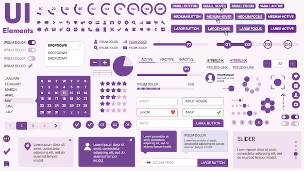 Modern UI kit featuring a collection of essential buttons icons and navigation elements for websites and mobile apps Ideal for responsive design and dashboards