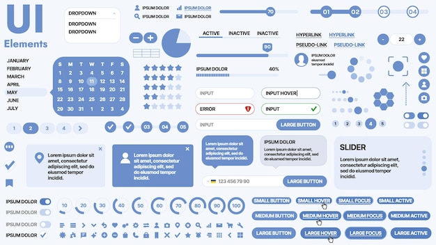 Modern UI kit featuring a collection of essential buttons icons and navigation elements for websites and mobile apps Ideal for responsive design and dashboards