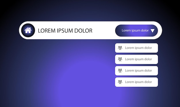 modern ui navigation bar with gradient background and dropdown items