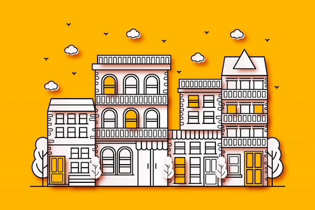 modern urban illustrations in a paper style