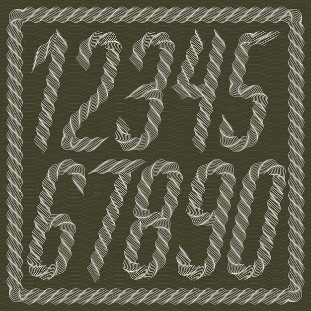 Modern vector tall italic digits, funky numerals collection created with guilloche ornate, can be used in poster design as banking services advertising.