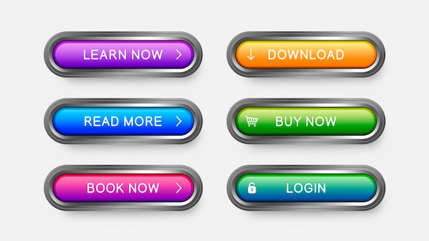 Modern web buttons of purple, sky blue, pink, yellow, green color.