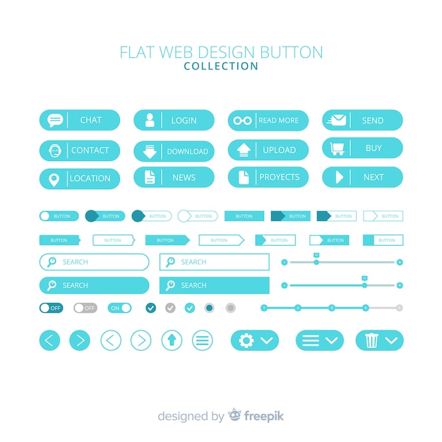 Modern web design button collection with flat design