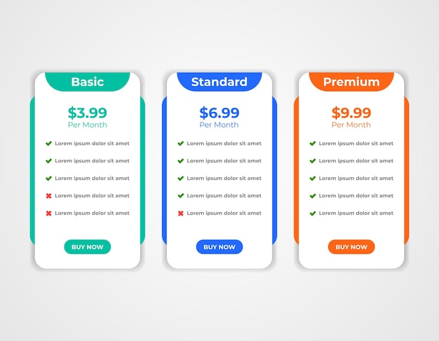 Modern web pricing table comparison infographic chart design template