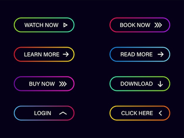 Modern website buttons Set of colorful gradient buttons for interface Main menu design Vector