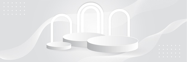 Modern white gray abstract web banner background creative design with 3D stage and podium. Vector abstract graphic design banner pattern background template.