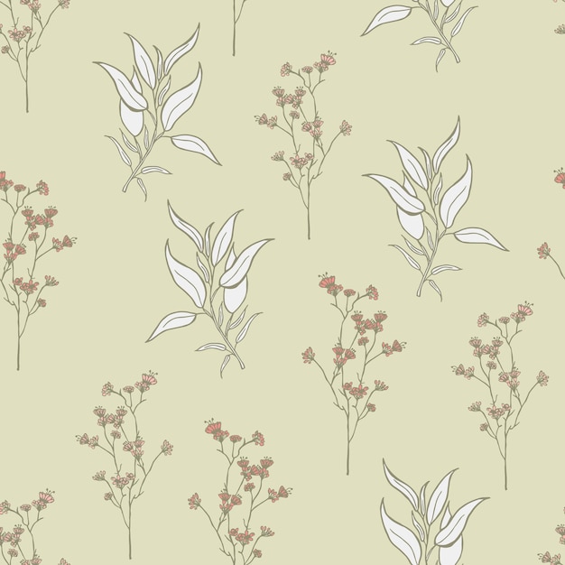Modern wildflowers seamless pattern design. Seamless pattern with spring flowers and leaves.