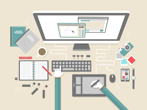 Modern workplace in flat design