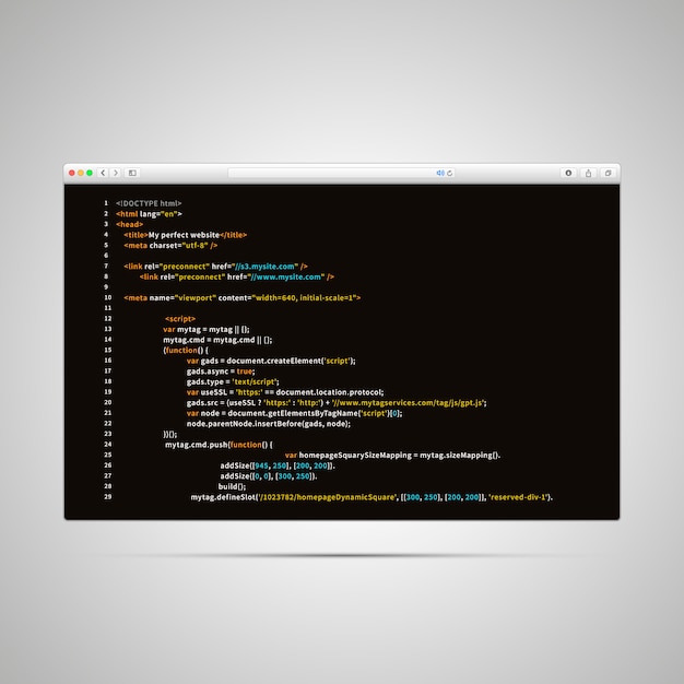 Moderne browser med simpel HTML-kode på en webside