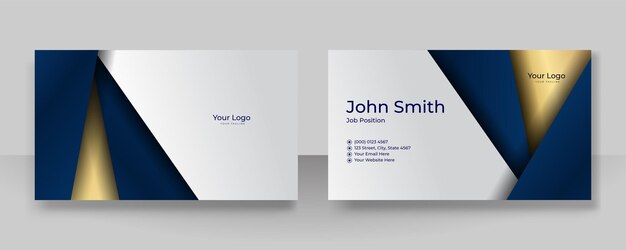 Moderne elegant simpelt blå guld visitkortdesign. Kreativt luksuriøst og rent visitkort med virksomhedskoncept. Vektorillustration print skabelon.