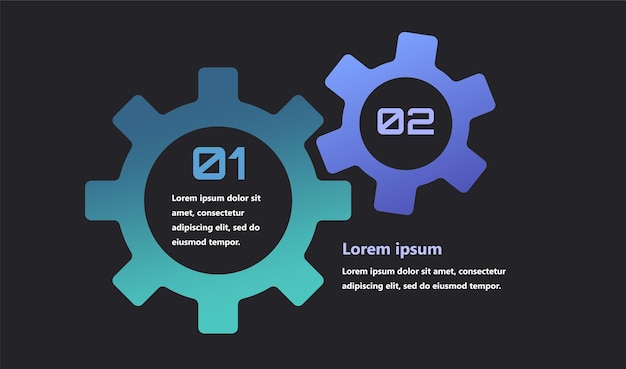 Moderne infografik med elementer i form af tandhjul, der symboliserer processen for en idé eller strategi i virksomheden. Elementerne er forbundet og skaber en følelse af netværk og support.