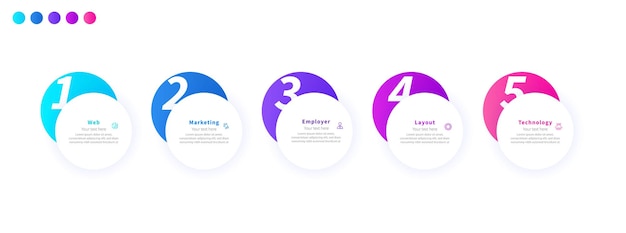 Moderne minimalistiske, elegante, rene, cirkulære trin, redigerbar infografisk designskabelonvektor
