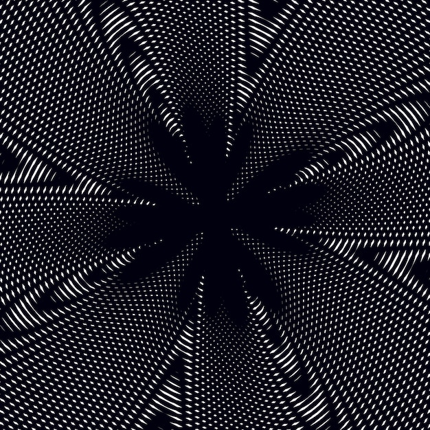 Moire pattern, monochrome background with trance effect. Optical illusion, creative black and white graphic vector backdrop.