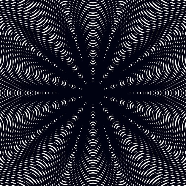 Moire pattern, monochrome vector background with trance effect. Optical illusion, creative black and white graphic backdrop.