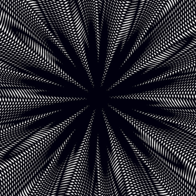 Moire pattern, op art background. Hypnotic backdrop with geometric black lines. Abstract vector tiling.