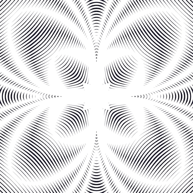 Moire pattern, op art background. Hypnotic backdrop with geometric black lines. Abstract vector tiling.