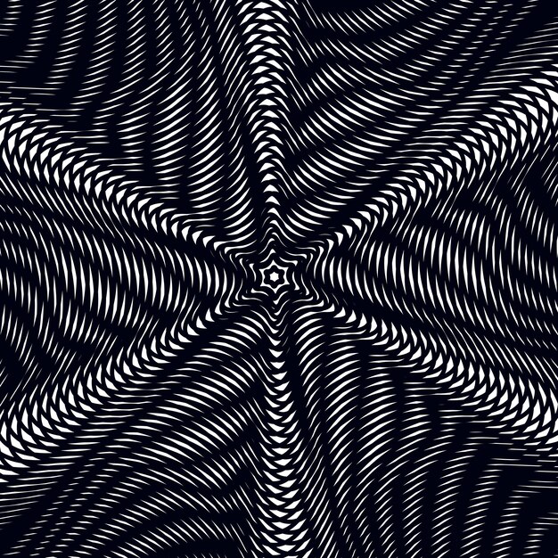 Moire pattern, op art background. Relaxing hypnotic backdrop with geometric black lines. Abstract vector tiling.