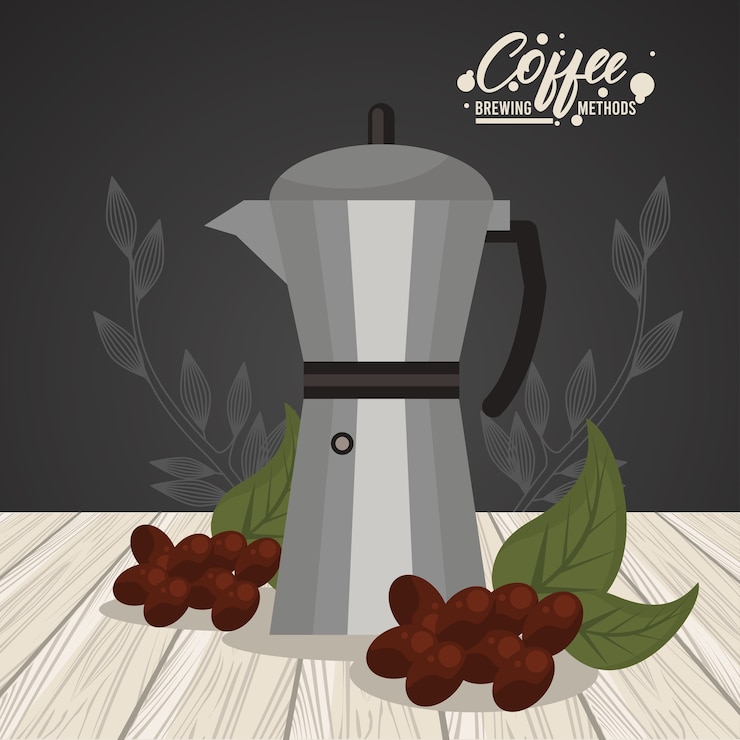 Vektör moka pot kahve demleme yöntemi