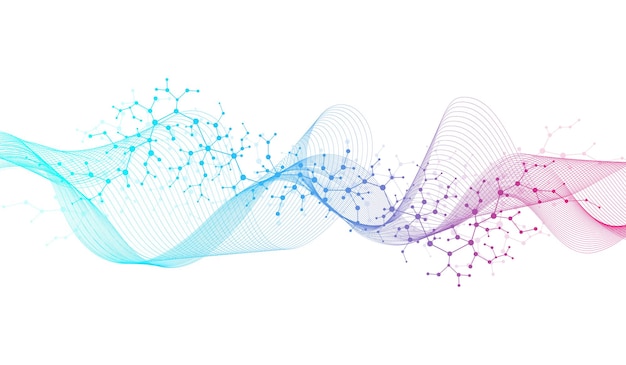 molecular abstract structure and genetic engineering, healthcare and medicine background. scientific research background. wave flow, innovation pattern. vector illustration.