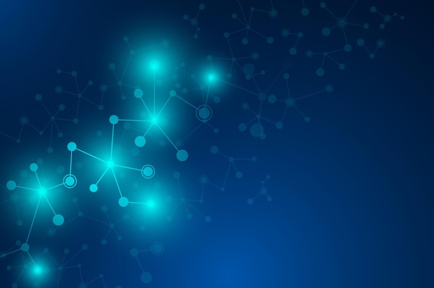 Molecular structure background Abstract futuristic Molecules technology on dark blue background