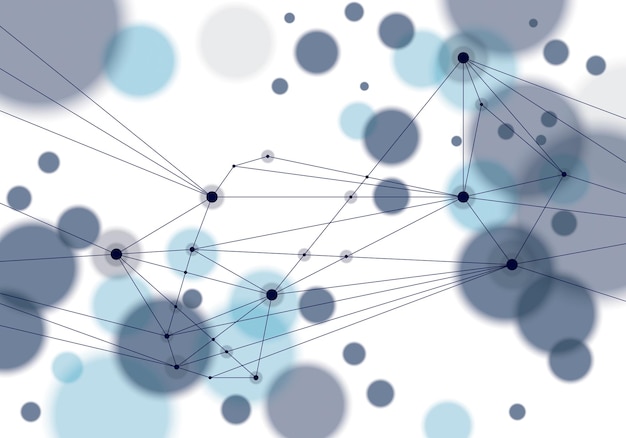 Molecule and communication geometric 3d mesh background. With blurred defocused round lights texture. Vector abstract virtual particles structure.