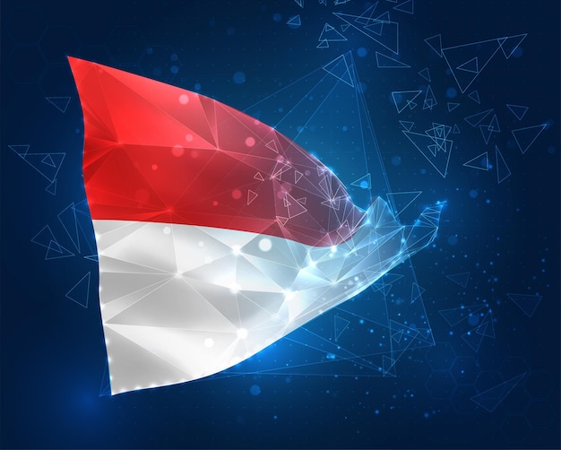 Monaco Indonesia vector 3d flag on blue background with hud interfaces