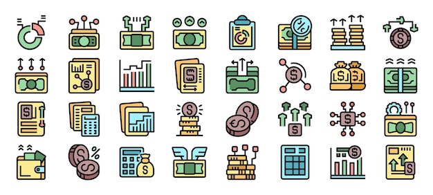Money increasing icon set financial growth and wealth increasing icons