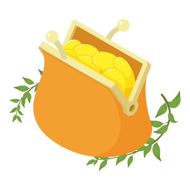 Money saving icon isometric vector Open retro wallet with coin and green branch Finance accumulation saving