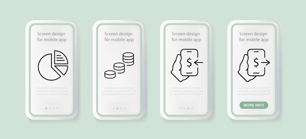 money set icon chart coins phone dollar income profit loss salary career payment concept ui phone app screens with people vector line icon for business and advertising