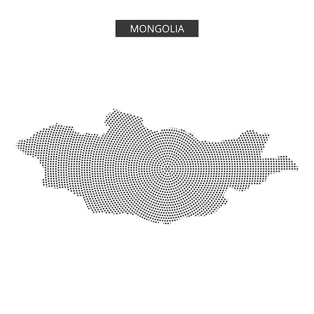 Mongolia highlighted on a dotted map representation with abstract design elements