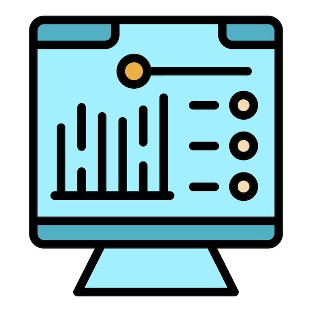 Monitor data icon outline vector Graph chart Report data color flat